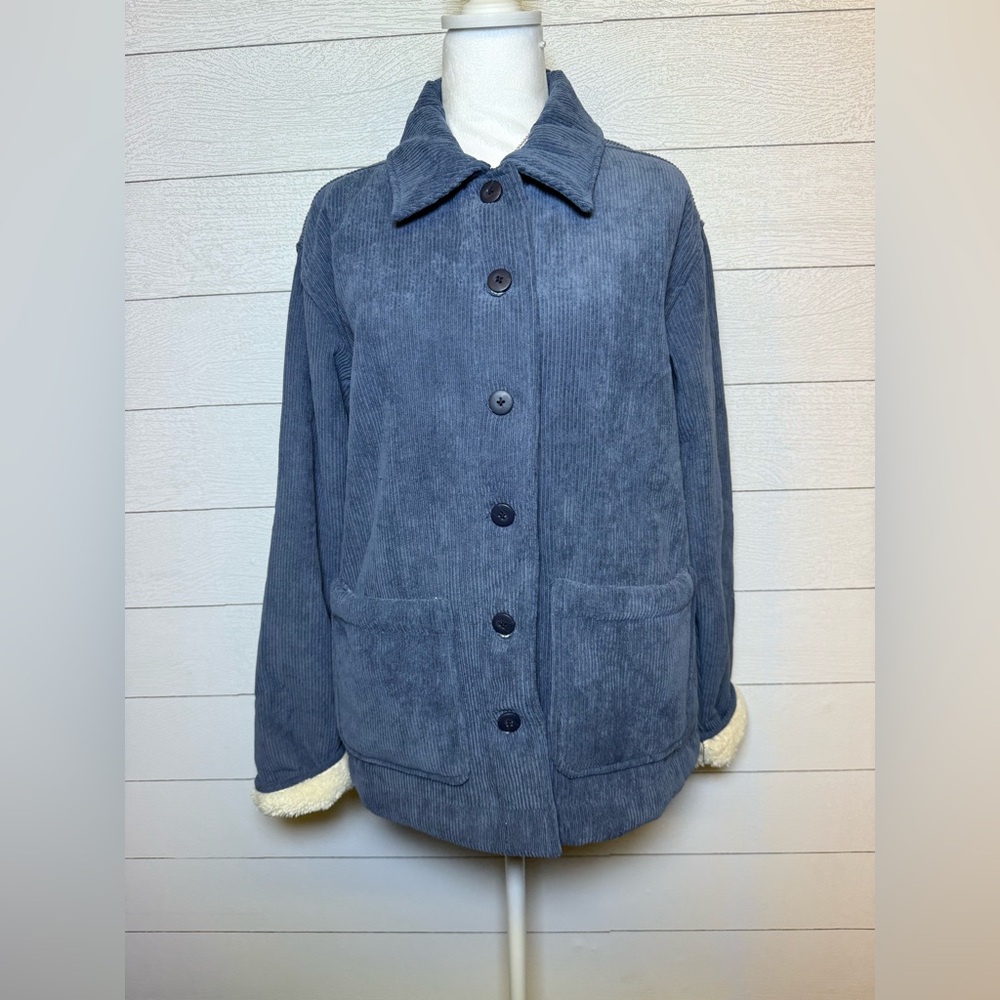 Boston Traders Blue Corduroy Button-Up Jacket with Sherpa Lined Size Small NWT